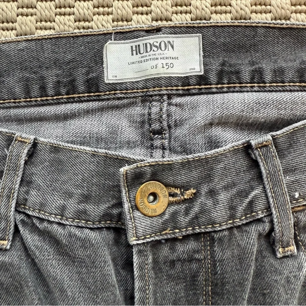 Hudson grey paint splatter selvedge denim british flag pin jeans